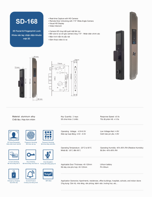 KHÓA CỬA NHẬN DIỆN KHUÔN MẶT SD-168 - Ảnh 2